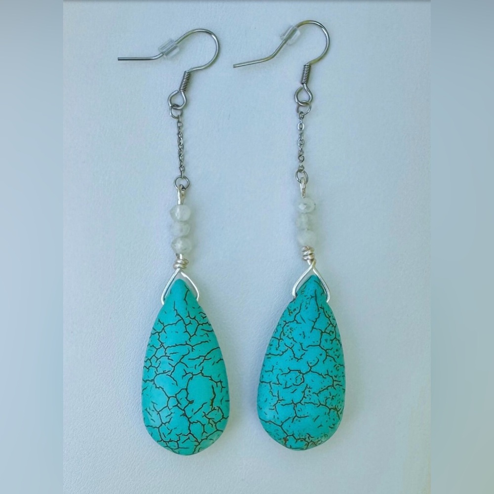 Turquoise drop earrings - Picture 2 of 2